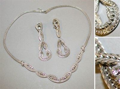 Lot 256 - Gold and Diamond Necklace and Pair of Earclips