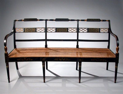 Lot 198 - George III Gilt Decorated Black Painted Settee...