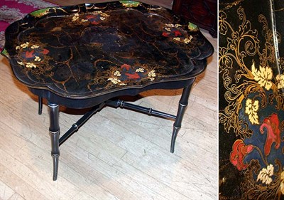 Lot 495 - Victorian Black Lacquered Gilt Decorated Tray...