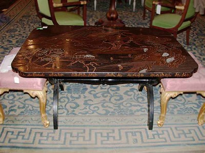 Lot 145 - Japanese Gilt Decorated Black Lacquered Panel...