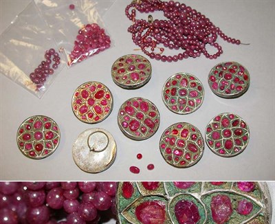 Lot 345 - Group of Ruby Buttons and Assorted Beads