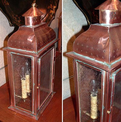 Lot 370 - Pair of Copper Three-Light Lanterns