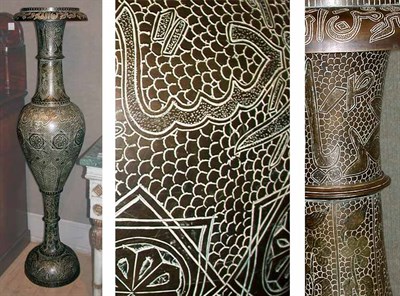 Lot 243 - Pair of Monumental Middle Eastern Brass Urns