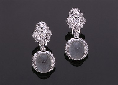 Lot 388 - Pair of Diamond and Moonstone Earrings