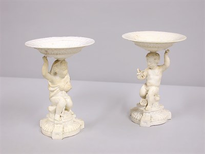 Lot 560 - Pair of Copeland White Porcelain Tazzas Each...