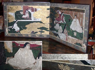 Lot 349 - Japanese Two-Fold Screen Edo Period Ink, color...