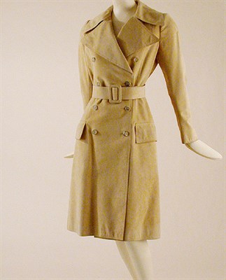 Lot 606 - Halston Beige Ultrasuede Trenchcoat American,...