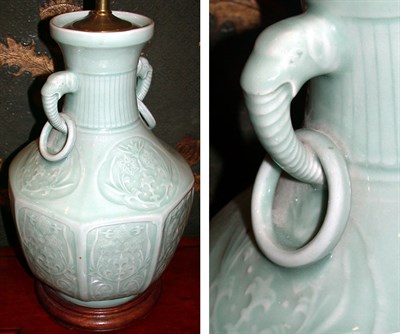 Lot 179 - Pair of Celadon Glazed Pottery Lamps