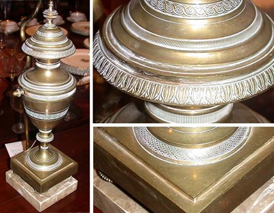 Lot 266 - Pair of Brass Urns Each mounted as a lamp.