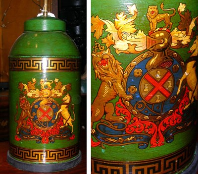 Lot 530 - Tole Painted Canister Lamp