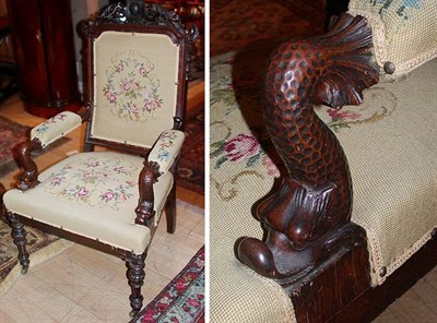 Lot 464 - Victorian Upholstered Walnut Armchair