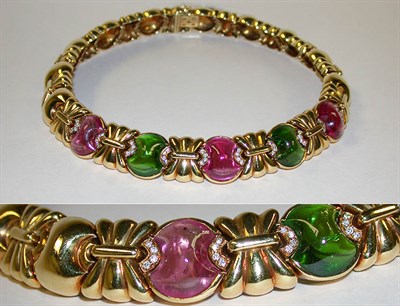 Lot 434 - Gold, Multicolored Tourmaline and Diamond Necklace