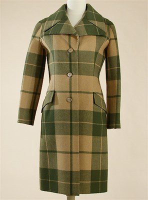 Lot 599 - Moss and Tan Plaid Cashmere Coat Attributed to...