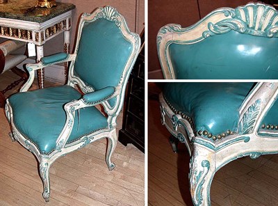 Lot 483 - Pair Louis XV Style Blue and White Painted...
