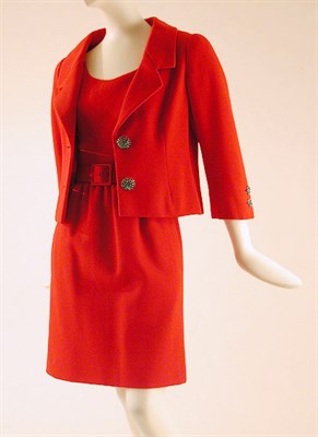 Lot 595 - Norell Red Wool Jersey Day Ensemble American,...