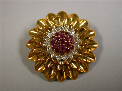 Lot 265 - Ruby and Diamond Flower Brooch