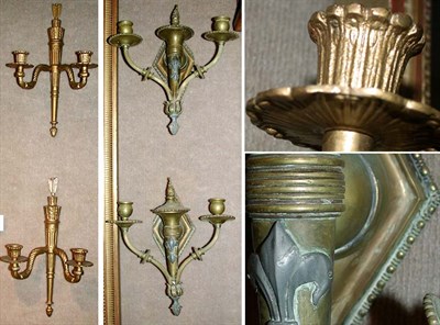 Lot 466 - Two Pairs of Brass and Patinated-Metal...