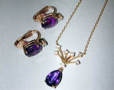 Lot 322 - Amethyst and Diamond Necklace and Pair of Earclips