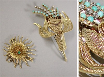 Lot 323 - Two Gold Flower Pins