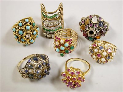 Lot 333 - Seven Assorted Multicolored Stone Rings