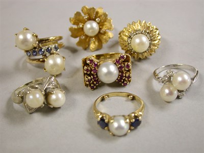 Lot 335 - Group of Seven Assorted Cultured Pearl Rings