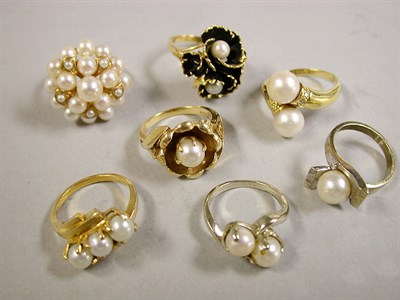 Lot 63 - Group of Seven Assorted Cultured Pearl Rings