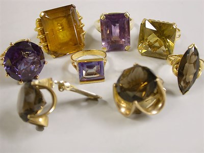 Lot 113 - Six Assorted Rings and Pair of Earclips