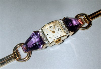 Lot 142 - Lady's Diamond and Amethyst Wristwatch
