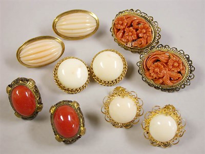 Lot 123 - Five Pairs of Assorted Coral Earrings
