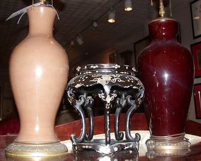 Lot 416 - Two Porcelain Lamps Together with a Lacquered...