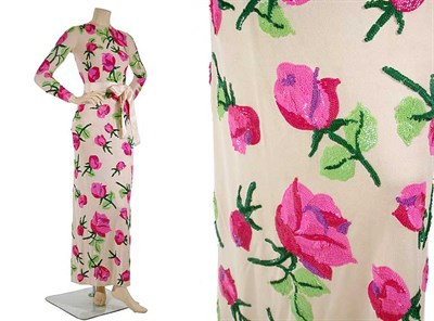 Lot 2092 - Norell Sequin Embroidered Rose Evening Gown
