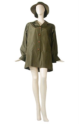 Lot 2115 - Halston Olive Drab Silk Rainjacket and Hat