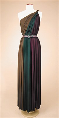 Lot 552 - Galanos Tricolor One-Shoulder Gown
