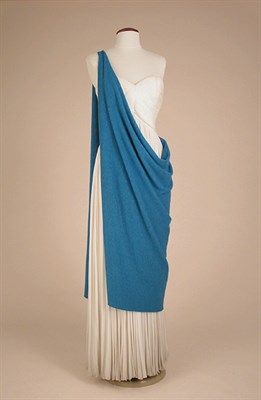 Lot 545 - Gres Ivory Draped Dress with Turquoise Wool Chlamys