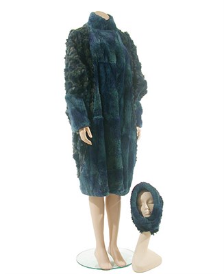 Lot 2204 - Blue/Green Dyed Squirrel and Opossum Coat and Hood