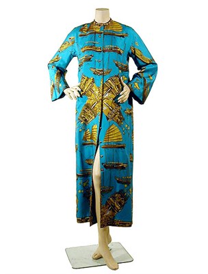 Lot 2098 - Hermes Turquoise Silk Deshabille with Oriental Nautical Print