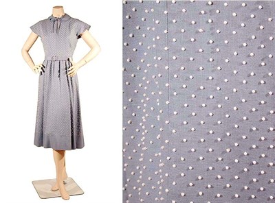 Lot 2028 - Traina-Norell Blue Linen Day Dress with White Beading