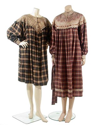 Lot 2159 - Two Zandra Rhodes Plaid and Suede Bib Smock Dresses