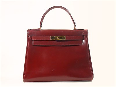 Lot 701 - Hermes Burgundy Leather Kelly Handbag Marked:...