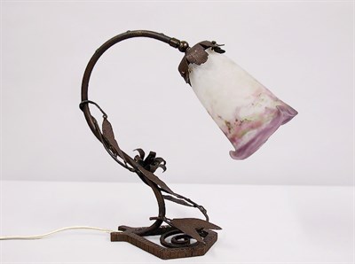 Lot 807 - Art Deco Style Iron Lamp With mottled glass...