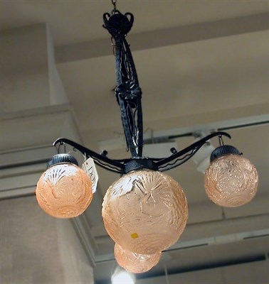 Lot 415 - Muller Freres Glass and Wrought Iron...