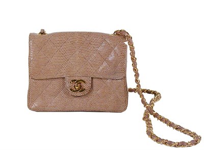 Lot 2256 - Chanel Beige Lizard Handbag Of square form,...