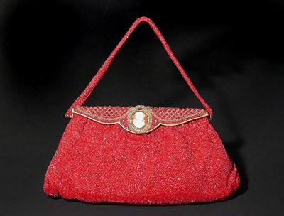 Lot 2242 - Delill Red Beaded Evening Handbag Hand beaded,...