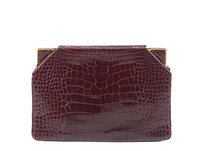 Lot 2273 - Judith Leiber Wine Crocodile Clutch Of square...