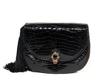 Lot 2271 - Judith Leiber Black Crocodile Clutch Of square...
