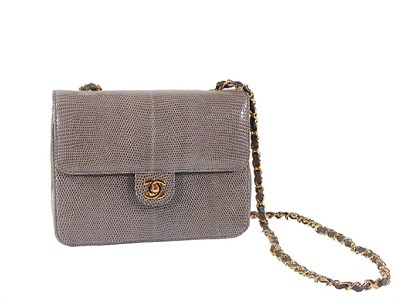 Lot 2257 - Chanel Gray Lizard Handbag Of square form,...