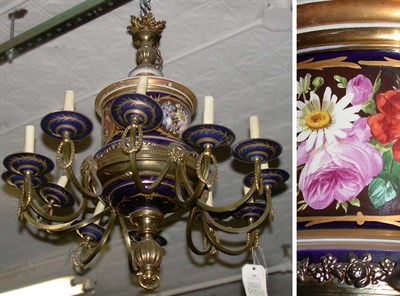 Lot 190 - Sevres Style Porcelain and Brass Twelve-Light...