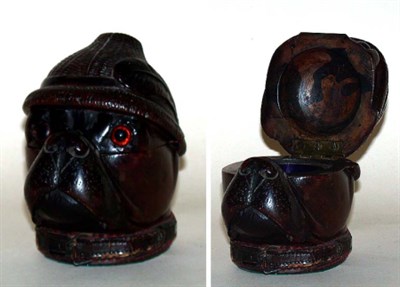 Lot 53 - Black Forest Style Carved Walnut Pug-Form Inkwell