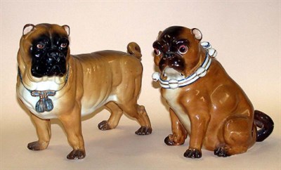 Lot 16 - Two Continental Porcelain Figures of Pugs