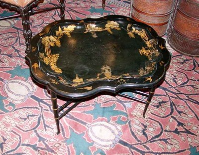 Lot 444 - Victorian Gilt Decorated Black Lacquered...